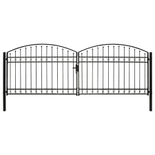 vidaXL ívelt tetejű kétajtós fekete acél kerítéskapu 400 x 125 cm dekoráció
