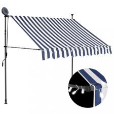 vidaXL Kék és fehér kézzel kihúzható LED-es napellenző 150 cm kerti bútor