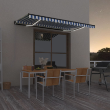 vidaXL kék és fehér kézzel kihúzható LED-es napellenző 400 x 350 cm kerti bútor