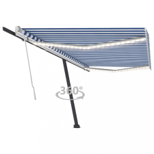 vidaXL Kék és fehér kézzel kihúzható LED-es napellenző 500 x 350 cm kerti bútor