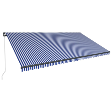 vidaXL kék és fehér kézzel kihúzható LED-es napellenző 600 x 300 cm kerti bútor