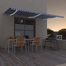 vidaXL kék és fehér kézzel kihúzható LED-es napellenző 600 x 350 cm kerti bútor