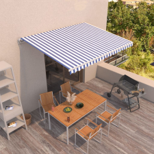vidaXL Kék és fehér kézzel kihúzható napellenző 450 x 350 cm kerti bútor