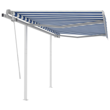 vidaXL kék és fehér kézzel kihúzható napellenző póznákkal 3 x 2,5 m kerti bútor