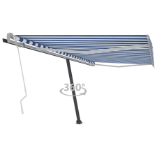 vidaXL kék és fehér kézzel kihúzható póznás napellenző 400 x 350 cm kerti bútor