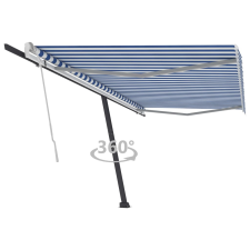 vidaXL kék és fehér kézzel kihúzható póznás napellenző 500 x 350 cm kerti bútor