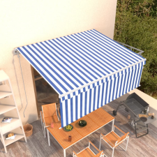 vidaXL Kék-fehér automata kihúzható napellenző redőnnyel 4x3 m kerti bútor