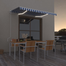 vidaXL Kék-fehér automata szélérzékelős és LED-es napellenző 350x250cm kerti bútor