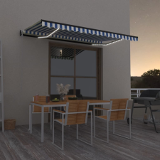 vidaXL kék-fehér automata szélérzékelős és LED-es napellenző 400x350cm kerti bútor