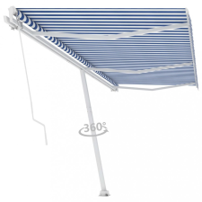 vidaXL Kék-fehér kézzel kihúzható póznás napellenző 600 x 350 cm kerti bútor