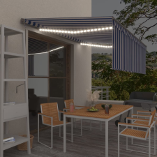 vidaXL kék-fehér redőnyös, LED-es, szélérzékelős napellenző 4,5x3 cm kerti bútor