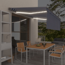 vidaXL Kék-fehér redőnyös, LED-es, szélérzékelős napellenző 4,5x3 cm (3069451) kerti bútor