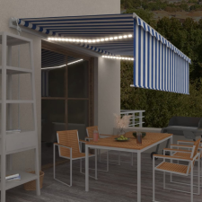 vidaXL kék-fehér redőnyös, LED-es, szélérzékelős napellenző 5 x 3 m kerti bútor