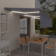 vidaXL Kék-fehér redőnyös, szélérzékelős, LED-es napellenző 6x3 m kerti bútor