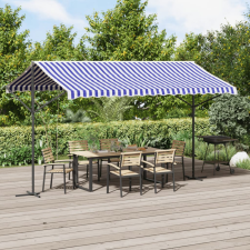 vidaXL Kék-fehér szövet és acél szabadon álló napellenző 400 x 300 cm kerti bútor