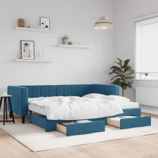 vidaXL kék kihúzható bársony heverő fiókkal 90 x 200 cm ágy és ágykellék