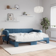 vidaXL kék kihúzható bársony heverő matraccal 80 x 200 cm ágy és ágykellék