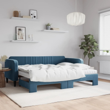 vidaXL kék kihúzható bársony heverő matraccal 90 x 200 cm ágy és ágykellék