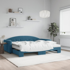 vidaXL kék kihúzható bársony heverő matraccal 90 x 200 cm ágy és ágykellék