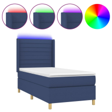 vidaXL kék szövet rugós és LED-es ágy matraccal 90x200 cm (3138931) ágy és ágykellék