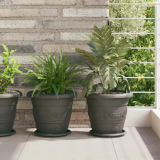 vidaXL Kerek Virág Tálca 6 pcs Fekete Ø 19 x 2 cm Műanyag kerti tárolás