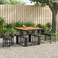 vidaXL Kert étkező szett 3 pcs Fekete és Szürke Poli Rattan és Akácfa kerti bútor