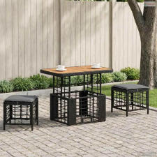 vidaXL Kert étkező szett 3 pcs Fekete és Szürke Poli Rattan és Akácfa kerti bútor