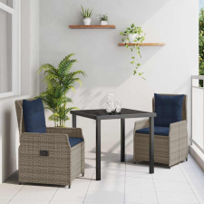 vidaXL Kert étkező szett 3 pcs Szürke Poli rattan kerti bútor