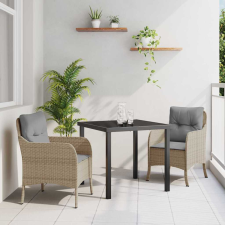 vidaXL Kert étkező szett párnával 3 pcs Bézs Poli rattan kerti bútor