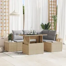 vidaXL Kerti Kanapé Szett 5 darabos Bézs, Szürke Rattan, Poliészter kerti bútor