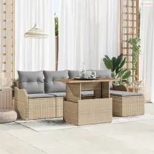 vidaXL Kerti Kanapé Szett 6 pcs Beige és Világosszürke polirattan kerti bútor