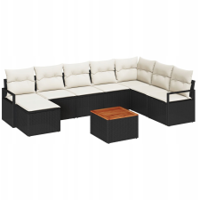 vidaXL Kerti Kanapé Szett 9 pcs Fekete és fehér (3356409) kerti bútor