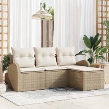 vidaXL Kerti Kanapé Szett párnával 4 pcs Bézs Poli rattan kerti bútor