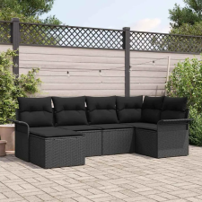 vidaXL Kerti Kanapé Szett párnával 6 pcs Fekete Poli rattan kerti bútor