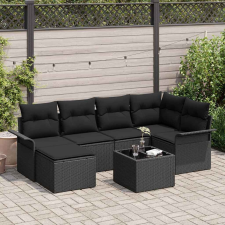 vidaXL Kerti Kanapé Szett párnával 7 pcs Fekete Poli rattan kerti bútor