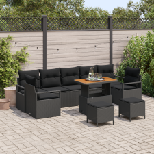 vidaXL Kerti Kanapé Szett párnával párnával 10 pcs Fekete Poli rattan kerti bútor