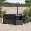 vidaXL Kerti Kanapé Szett párnával tárolóval 6 pcs Fekete Poli rattan