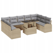 vidaXL Kerti Kanapé Szett tárolóval 10 pcs Bézs Poli rattan (3357443) kerti bútor