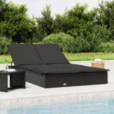 vidaXL kétszemélyes fekete polyrattan napozóágy párnákkal kerti bútor