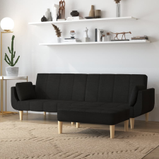 vidaXL kétszemélyes fekete szövet kanapéágy zsámollyal és két párnával bútor