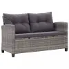 vidaXL Kétszemélyes szürke polyrattan kerti kanapé párnákkal 124 cm