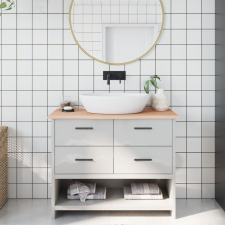 vidaXL Kezeletlen tömör fa fürdőszobai pult 100 x 40 x 2 cm fürdőszoba bútor