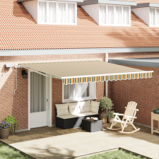 vidaXL Kézi Behúzható Napellenző LED-del Zöld és Sárga 400x300 cm kerti bútor