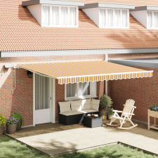 vidaXL Kézi behúzható napernyő LED színes csíkokkal 450x300 cm kerti bútor