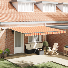vidaXL Kézi behúzható napernyő LED világítással sárga és narancs 450x300 cm kerti bútor
