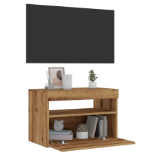 vidaXL kézműves tölgy szerelt fa TV-szekrény LED-ekkel 60x35x40 cm bútor