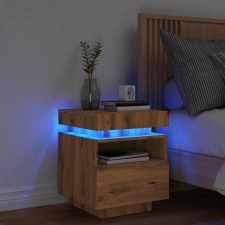 vidaXL kézműves tölgy színű éjjeliszekrény LED-fényekkel 40x39x48,5 cm bútor