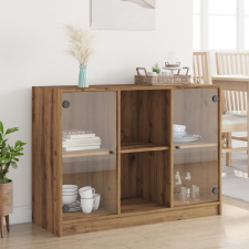 vidaXL kézműves tölgy színű szerelt fa tálalószekrény 102x37x75,5 cm bútor