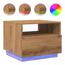 vidaXL kézműves tölgyszínű dohányzóasztal LED-lámpákkal 50x49x40 cm (857709) bútor