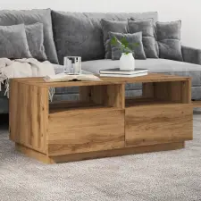 vidaXL kézműves tölgyszínű dohányzóasztal LED-lámpákkal 90x49x40 cm bútor